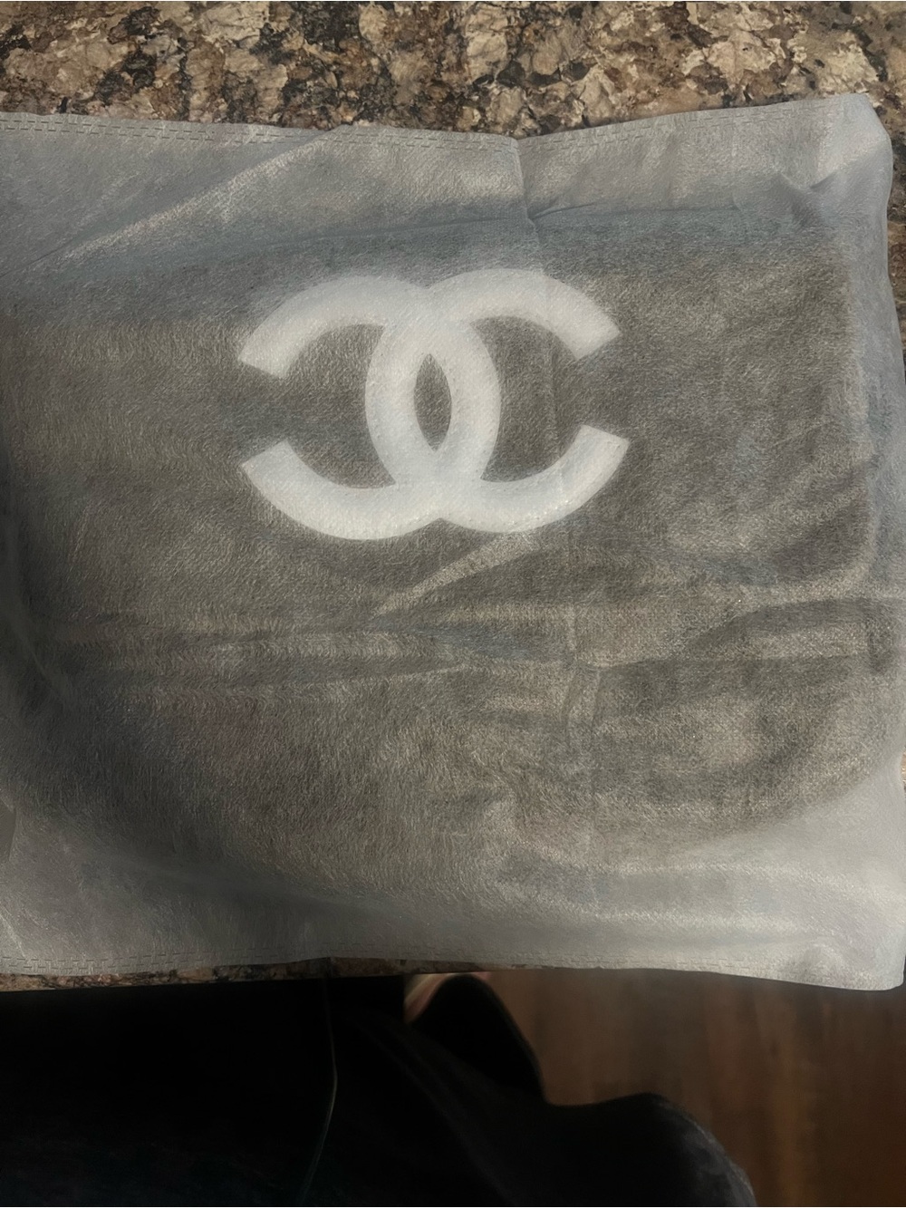 CHANEL suede-like pouch in taupe